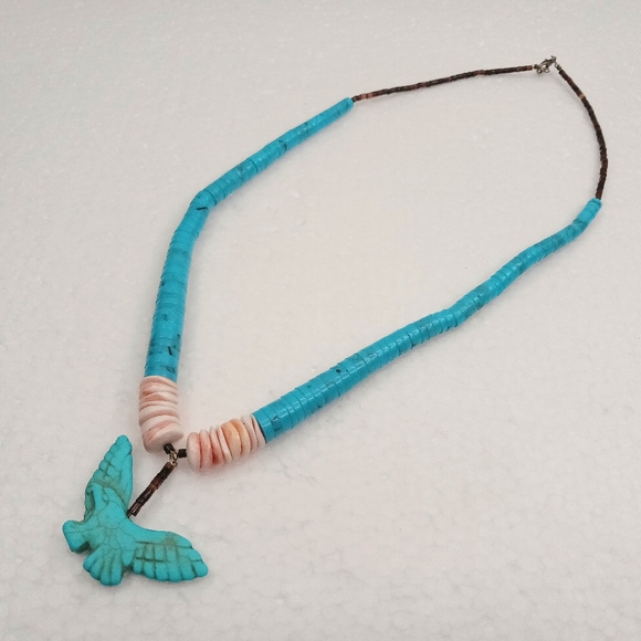 VTG Navajo Necklace Eagle Pendant Reconstituted Turquoise Graduated Discs 24" - Picture 12 of 17